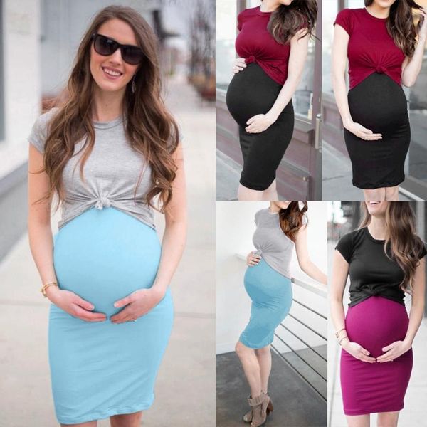 

maternity dresses women two piece pregnancy dress summer striped patchwork casual nursing breastfeeding robe grossesse, White