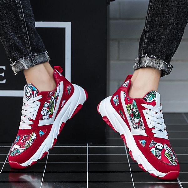 

men running shoes graffiti harajuku sneakers cushioning shoes height platform breathable wave sports walking zapatos de hombre