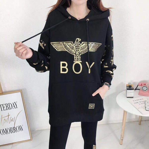 

couple clothing men and women classic eagle round neck sweater stamping offset printing terry plus velvet brand designer hoodies, Black