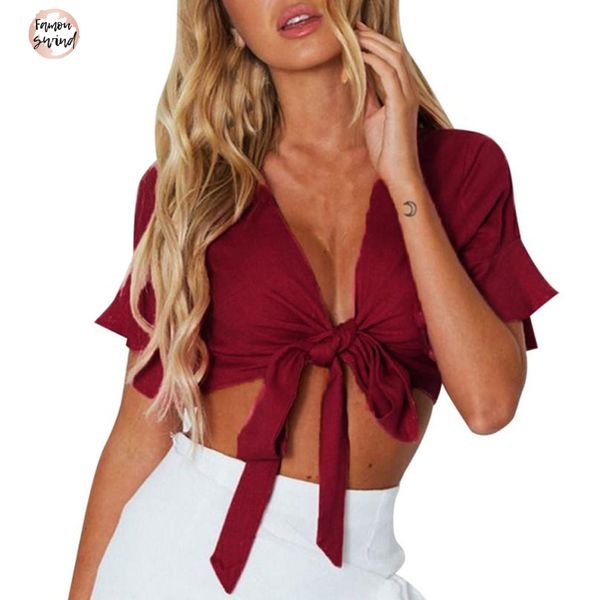 

женщины повседневная crop tops твердотопливные жилет блуза flare рукав футболки летние топы для женщин 2019 top solid женщины лук, White