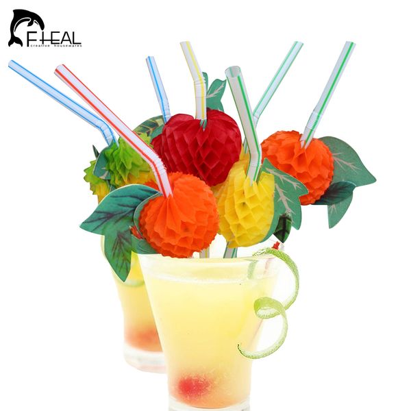 

fheal 50pcs/set bar tools 3d fruit shape straw flexible plastic decor for wedding party drinking straws cocktail accessories