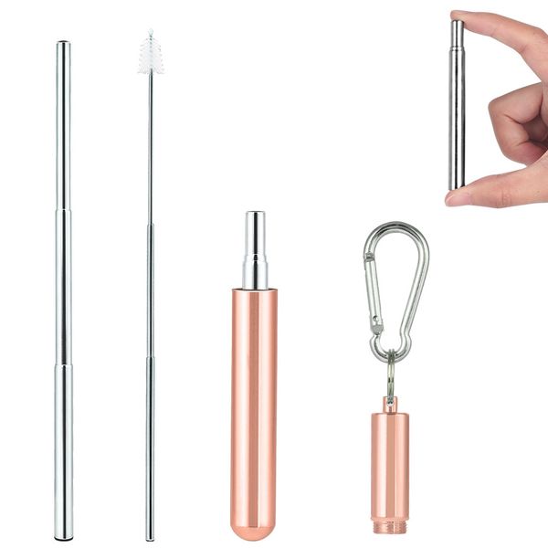

environment colorful telescopic folding drinking straws stainless steel metal telescopic foldable straws with aluminum case & cleaning