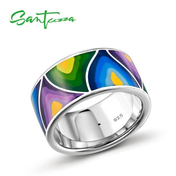 

santuzza silver rings for women lord of the ring handmade colorful enamel ring pure 925 sterling silver party fashion jewelry, Golden;silver