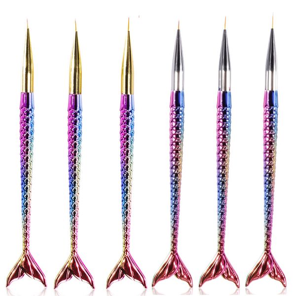 

3pcs/set 7/9/11mm mermaid gradient nail art brush line stripe flower painting drawing acrylic uv gel nails pen manicure tools, Yellow