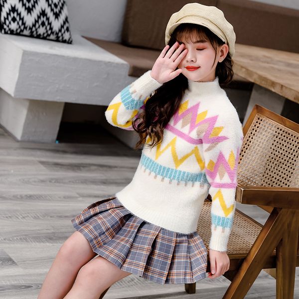 

girls sweater autumn and winter clothes children's velvet bottoming shirt girls diamond wavy sweater, Blue