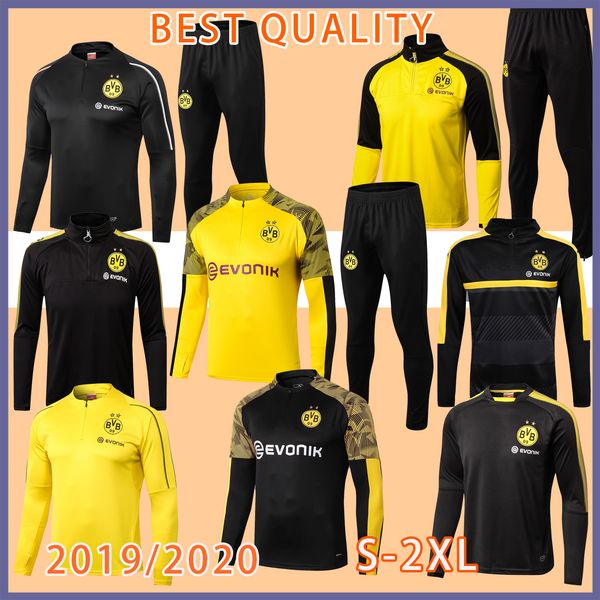 

2019/2020 borussia dortmund tracksuit jacket set men kit long sleeve training suit 2019 2020 borussia dortmund football clothes sports wear, Black