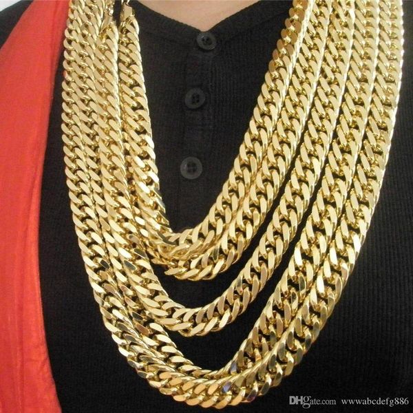 

18k real yellow solid gold filled n28 cuban double curb chain solid heavy mens gift necklace 23.6 inch 10 mm, Silver