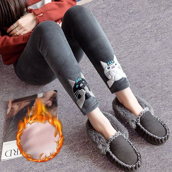 

autumn and winter pregnant women leggings stretch plus velvet thickening maternity pants female cute warm pregnant women pants, White