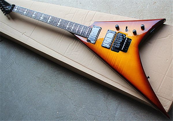 E-Gitarre mit Palisandergriffbrett, 24-Crossing-Inlay, Tabakkorpus, Chrom-Hardware, HH-Tonabnehmer, Folyd Rose, kann individuell angepasst werden.