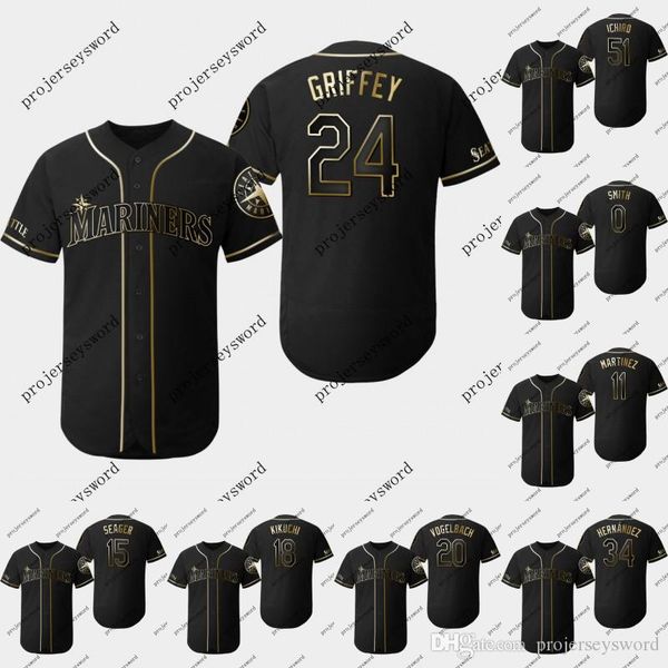 

Seattle Ken Griffey Jr. 2019 Golden Edition Jersey Ichiro Suzuki Edgar Martinez Yusei Kikuchi Felix Hernandez Mariners Baseball Jerseys