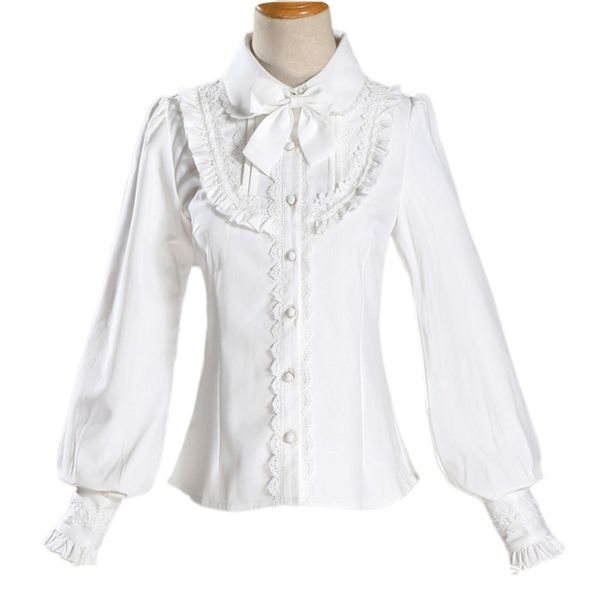 

sweet girl lolita blouse warm thick women's shirt long sleeve turn down collar white black navy blue blouse with bowknot, Black;red