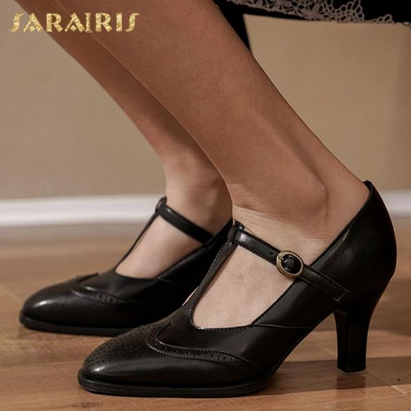 

sarairis 2020 genuine leather spike high heels summer sandals woman shoes buckle strap casual shoes women sandals, Black