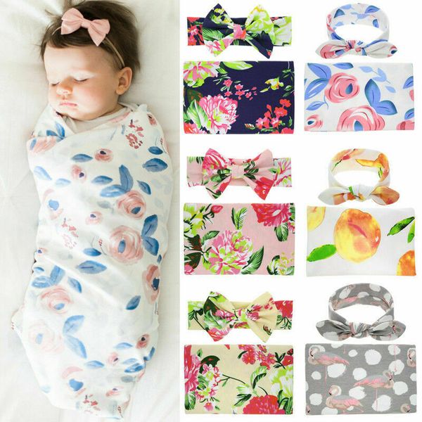 

cute baby bedding clothing newborn baby boy girl cotton swaddle wrap blanket sleeping bag colorful swaddling headband 2pcs sets