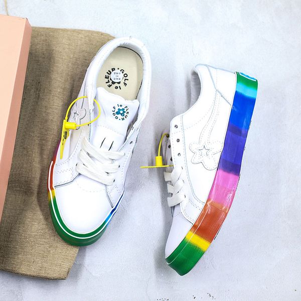 

Creator x One Star Ox Golf Le Fleur TTC Jolly Hip Hop Low top Canvas Shoes White Rainbow Pu Skateboard Shoes With Box