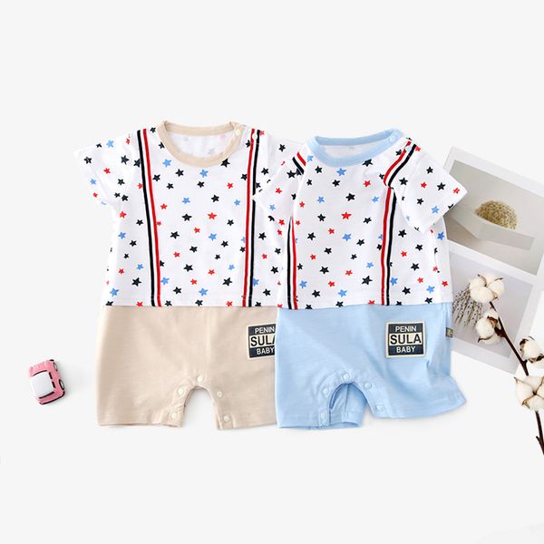 

baby clothes in 2019 summer gentleman's newborn romper, Blue