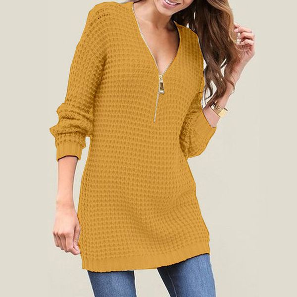 

women knitted sweater jumper dress casual zipper winter pullover knitwear, White;black