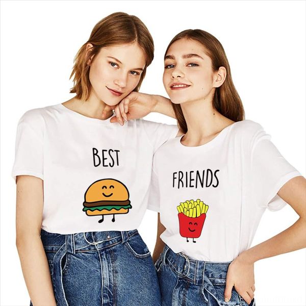 

girlfriends hamburger chips -shirt large size ins sisters printed -shirt summer short sleeved ikok casual, White