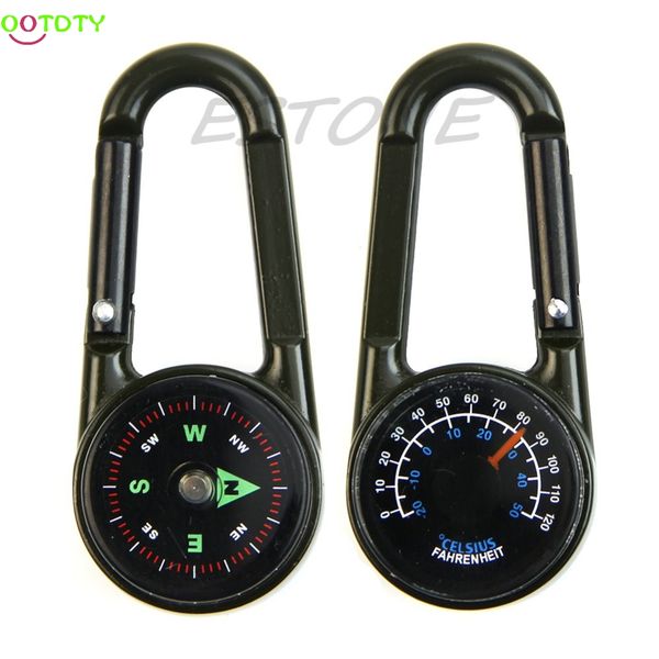 

multifunctional hiking metal carabiner mini compass thermometer keychain
