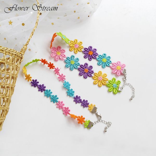 

creative wild choker colorful summer flower clavicle chain daily wear temperament sen girl flower necklace, Golden;silver
