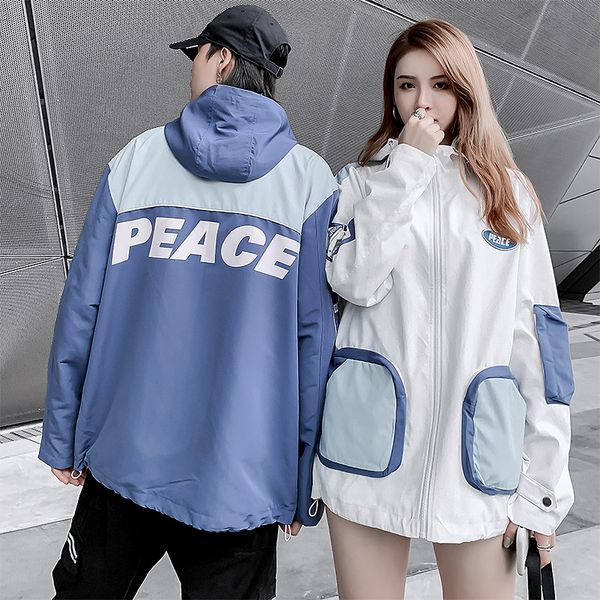

2019 autumn big pockets windbreaker peace jackets streetwear mens hip hop full zip fashion coats, Black;brown