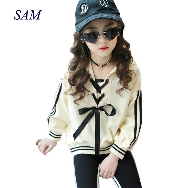 

girls hooded sweater 2019 new autumn fashion children's sports and leisure sweater big kids college wind shirt, Black