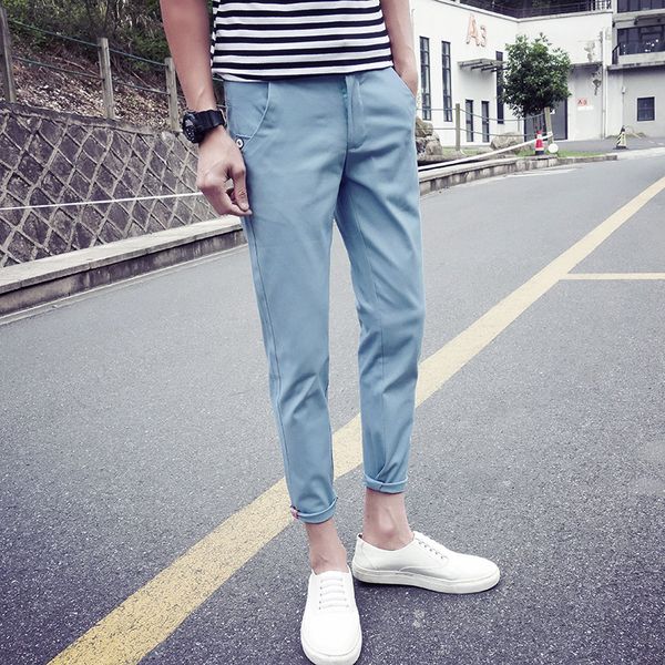 

2020 summer solid pants men ankle length slim fit mens casual pant boys plus size stretch harem pant men's trousers male 28-40, Black