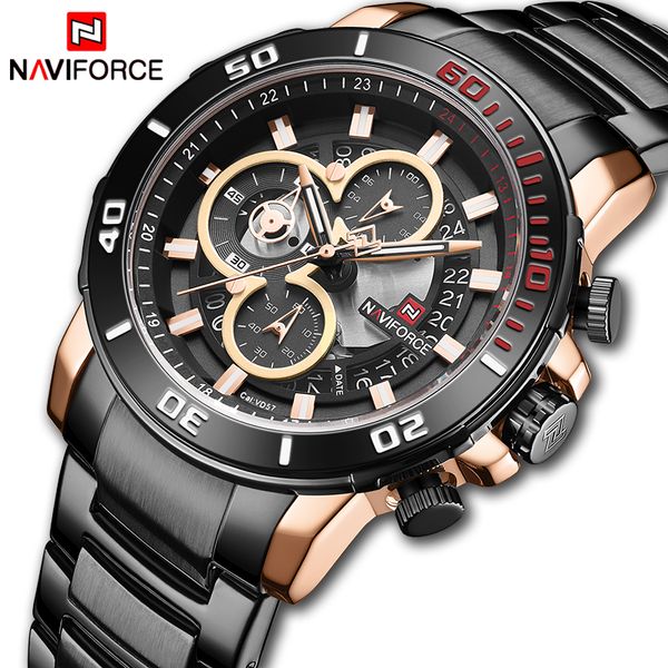 

naviforce watches for men stainless steel band quartz watch chronograph waterproof male clock relogio masculino, Slivery;brown