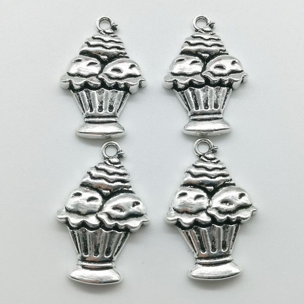 

100pcs/lot ice cream alloy charms pendant retro jewelry diy keychain ancient silver pendant for bracelet earrings necklace 27*18mm, Bronze;silver