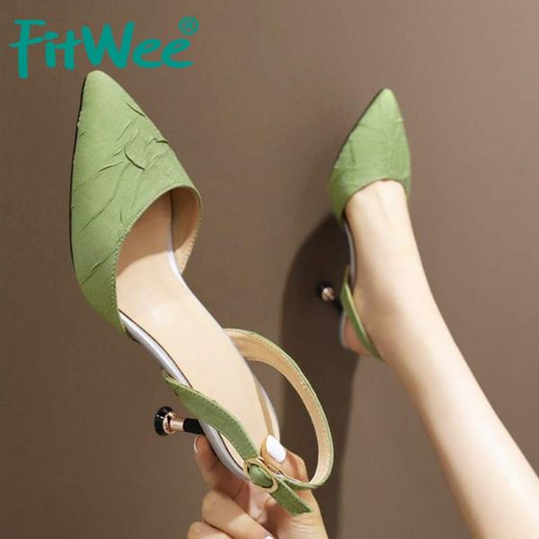 

fitwee buckle plus size 33-43 women sandals summer pointed toe women shoes metal thin heel casual travel party footwear, Black