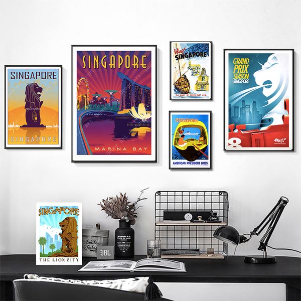 

southeast asia singapore map vintage retro travel classic canvas paintings kraft posters wall stickers home decor family gift