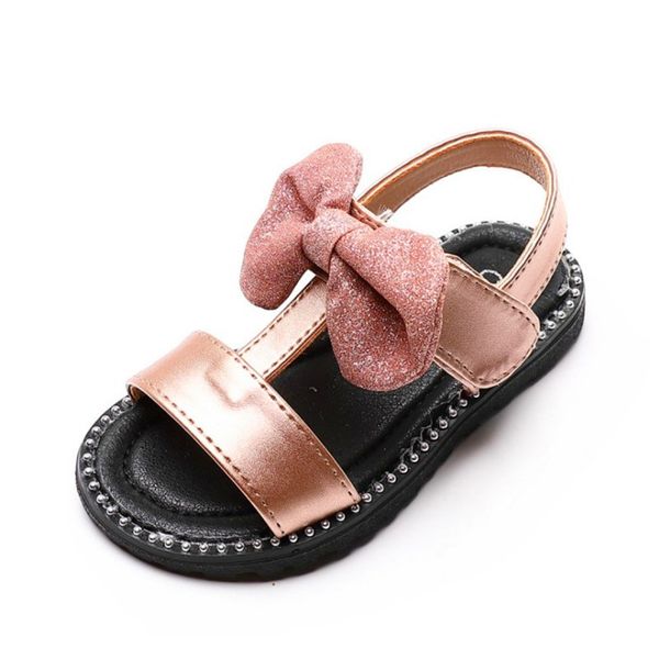 

girls korean version of the bow sandals soft bottom baby toddler sandals 1-3 years old golden gun color summer children, Black;red