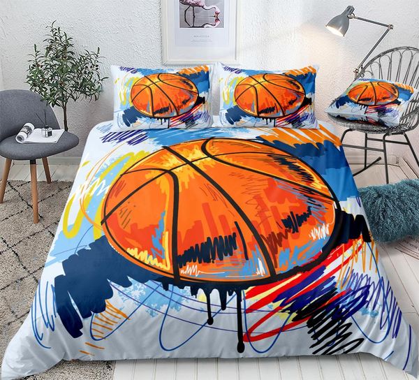 

3pcs watercolor basketball duvet cover set colorful sports bedding kids boys teens basketball quilt cover  bed set dropship