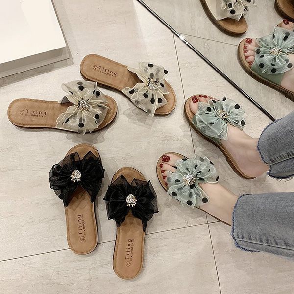 

butterfly-knot shoes rubber slippers slides shose women pantofle low soft 2020 flat fashion pu basic rubber, Black