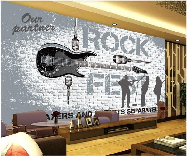 

3d room wallpaper custom p rock music english alphabet retro brick wall background home decor 3d wall murals wallpaper for walls 3 d