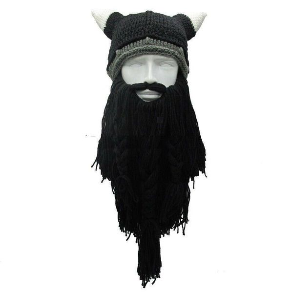

funny crazy halloween cosplay men knit viking beard horn hat ski mask cap barbarian vagabond cool beanie winter warm hat