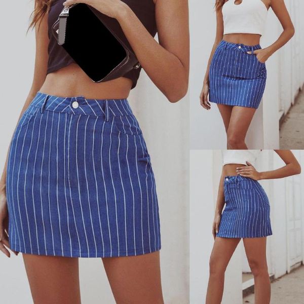 

new mini denim skirt spring summer women straight skirts high waist slim pocket clothes casual denim striped button skirt 2020, Black