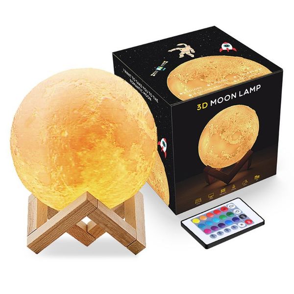 

3d printing led moon lamp 16 led colors usb charging rechargeable nightlight remote & touch control 649e
