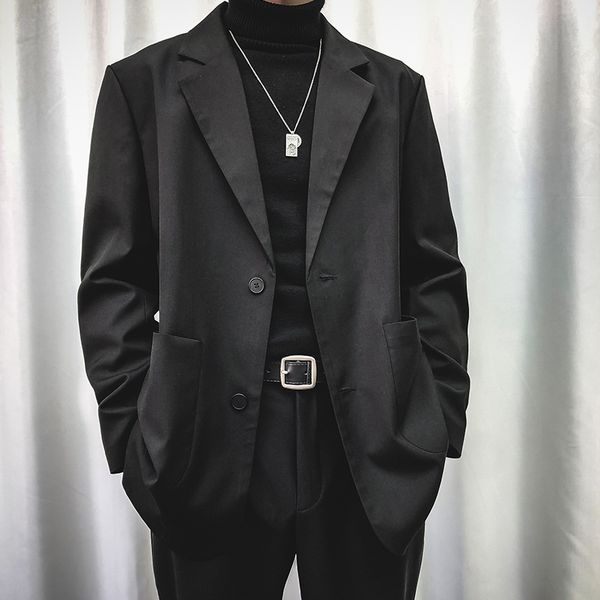 

men's suits & blazers men casual blazer suit jacket male women japan korea streetwear retro fashion loose coat outerwear, White;black