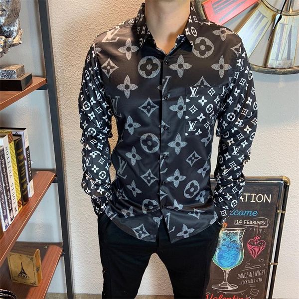 

2020 high-end new long-sleeved lapel men's shirt -3xlvg224, White;black