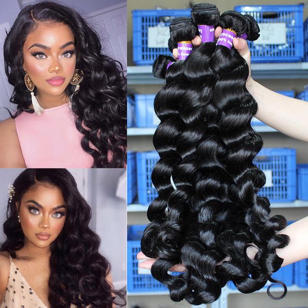 

loose wave brazilian hair weave bundles raw virgin hair bundles 100% human hair bundle extensions deep, Black