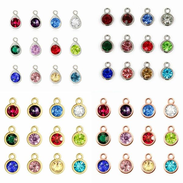 

6 options 12pcs/lot colorful crystal birthstone charms diy accessories jewelry making for bracelet earring key chain necklace, Bronze;silver