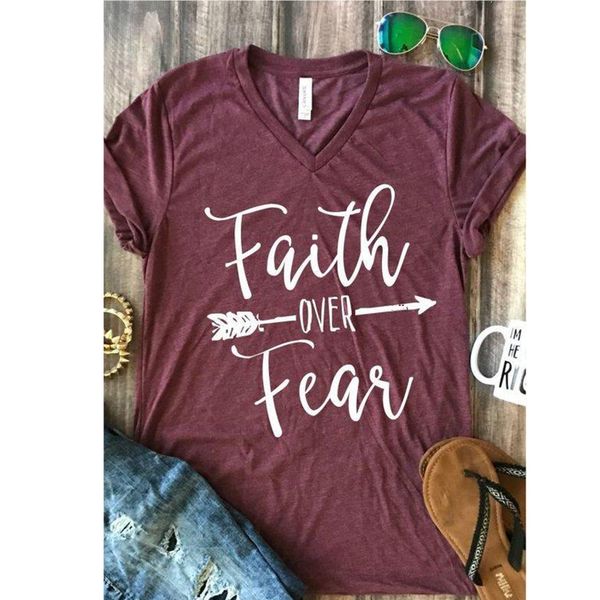

2019 women style with saying faith over fear womens short sleeve female t-shirts tshirts, White