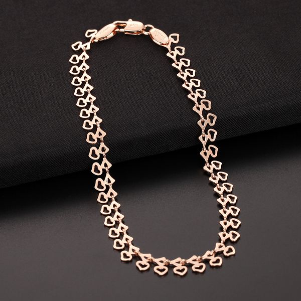 

6mm 21cm women 585 rose gold color link heart round chain bracelets, Black