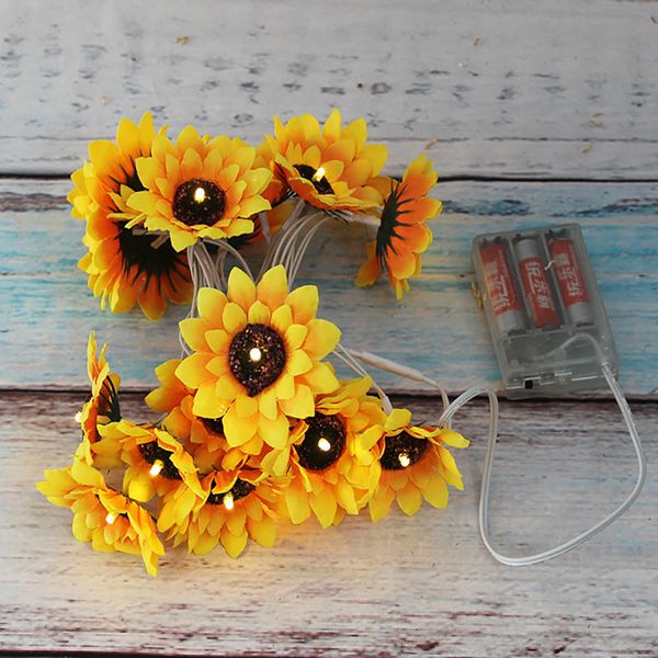 

2.4m подсолнух огни искусственный шелк цветы батарейки 20led гирлянды стена спальня свадьба brithday и праздничные украшения