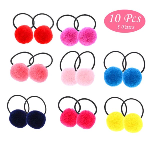 New Cute Small Pom Balls Girls Hair Ties Ponytail Holder Kids