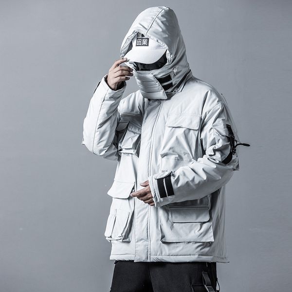 

hip hop mens hooded parkas jackets 2019 harajuku casual streetwear thick padded coats multi-pocket warm male mg450, Black