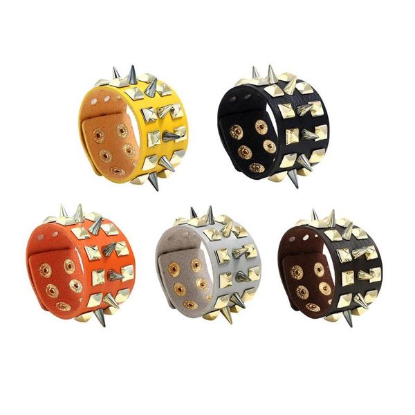 

punk style bracelet high-quality durable creative personality cowhide leather rivet charm cuff bangle for men jewelry gift, Golden;silver