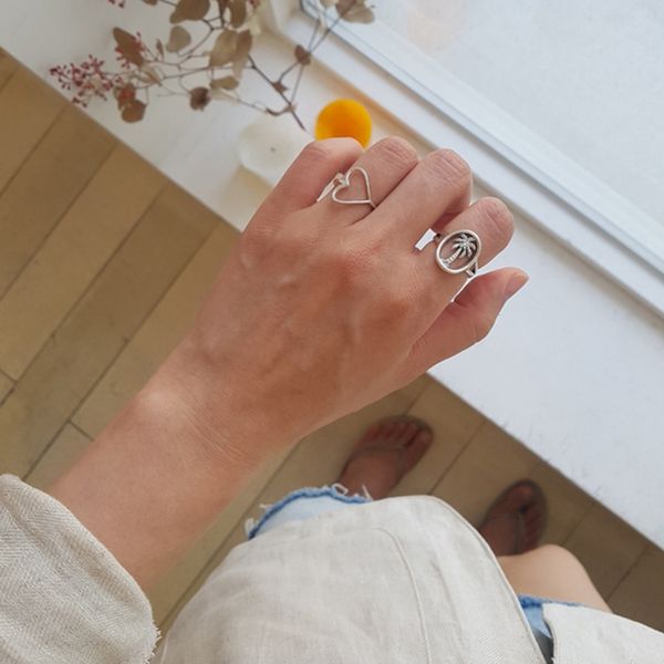 

Jb017 Korean S925 Sterling Silver Ring ins simple hollow heart love girl ring student Silver