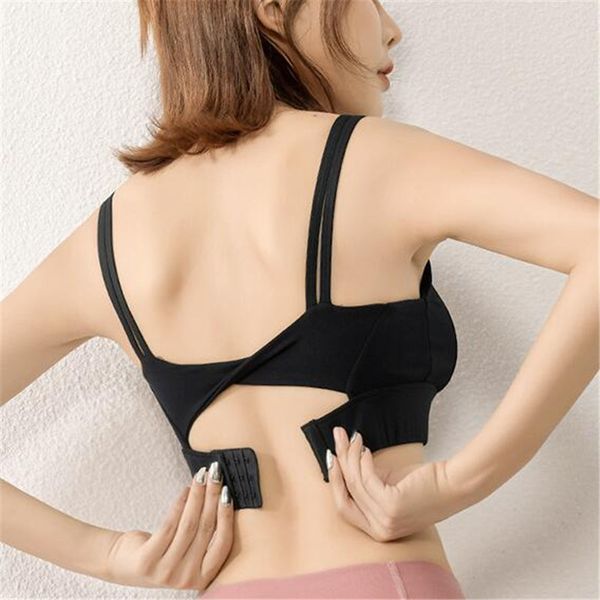 

gym clothing adjustable back buckle fold up sports bra women running fitness sport female seamless yoga bras sujetador deportivo, White;black