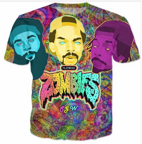 

new fashion men / women flatbush zombies funny 3d t-shirt casual short-sleeve t-shirt summer zc093, White;black